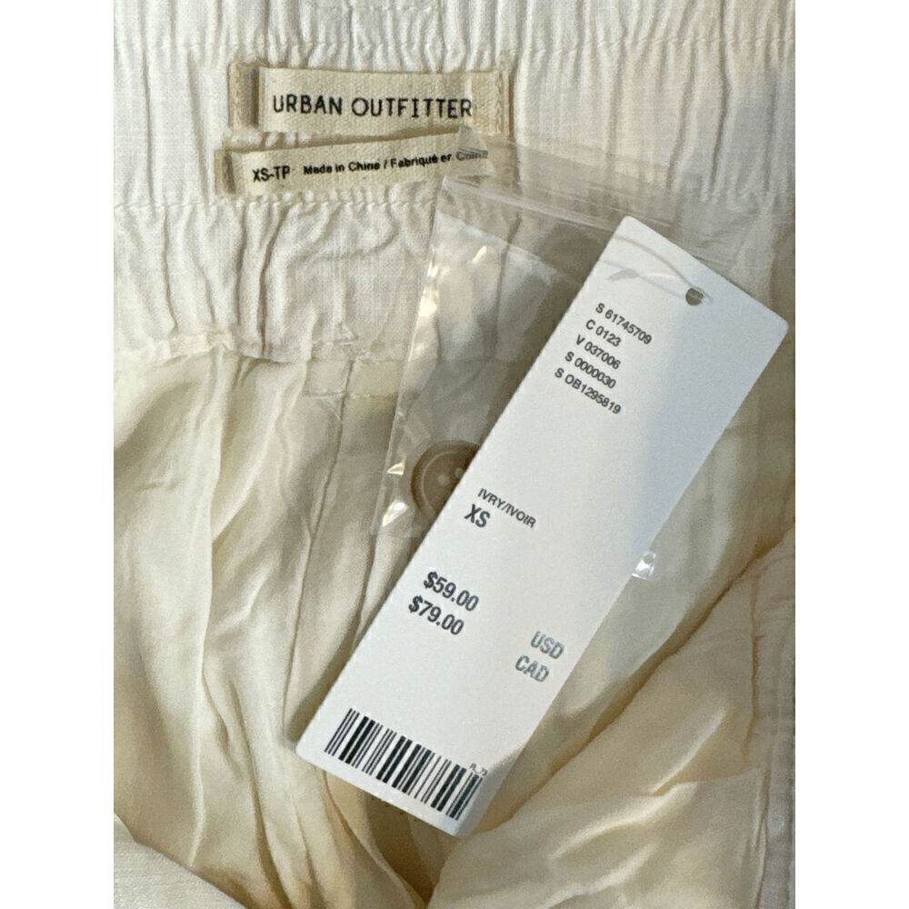 Urban Outfitters Ivory Cotton & Viscose Pleated Tapered Pants X SMALL NWT - Picture 9 of 9